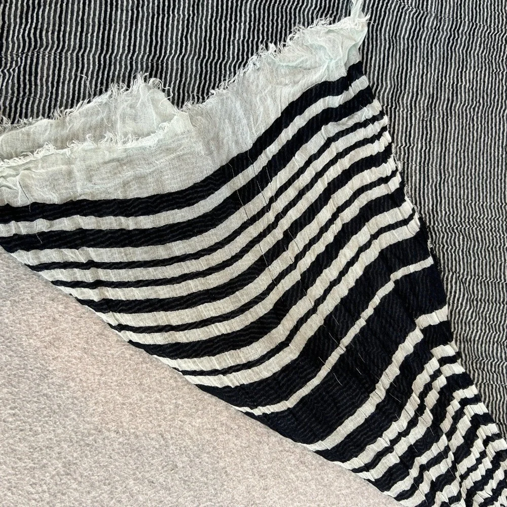Blue Pacific Scarf Wrap Navy Blue Striped Lightweight Drape Cashmere Silk Blend
